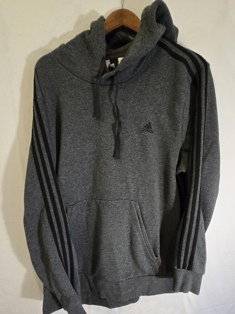 adidas Dark Gray Pullover Hoodie with Black Stripe Detail